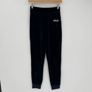 Fila Sara Velour Jogger Pant High Rise Navy Blue Women XS Cozy Athleisure